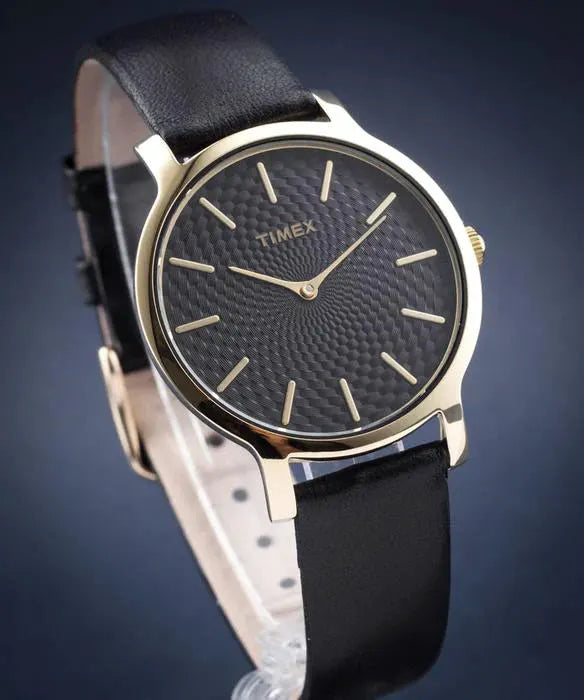 Timex Women's Black Leather Watch, Gold Case | Tw2r36400 by TIMEX