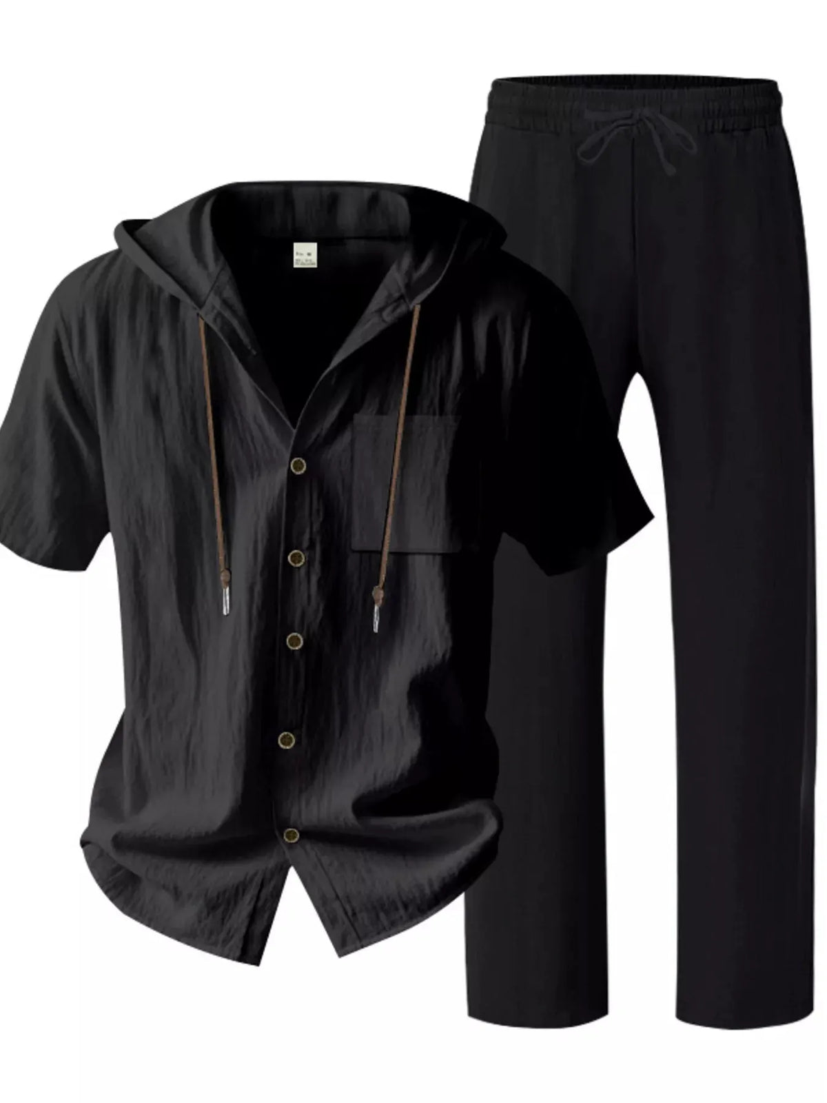 Men's Full Size Casual Hooded Short Sleeve Shirt and Pants Two-Piece Set Plus Size by Trendsi