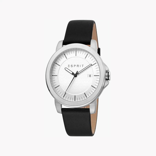 Esprit Men's Black Leather Watch, Silver Dial | Es1g021m0045 by ESPRIT