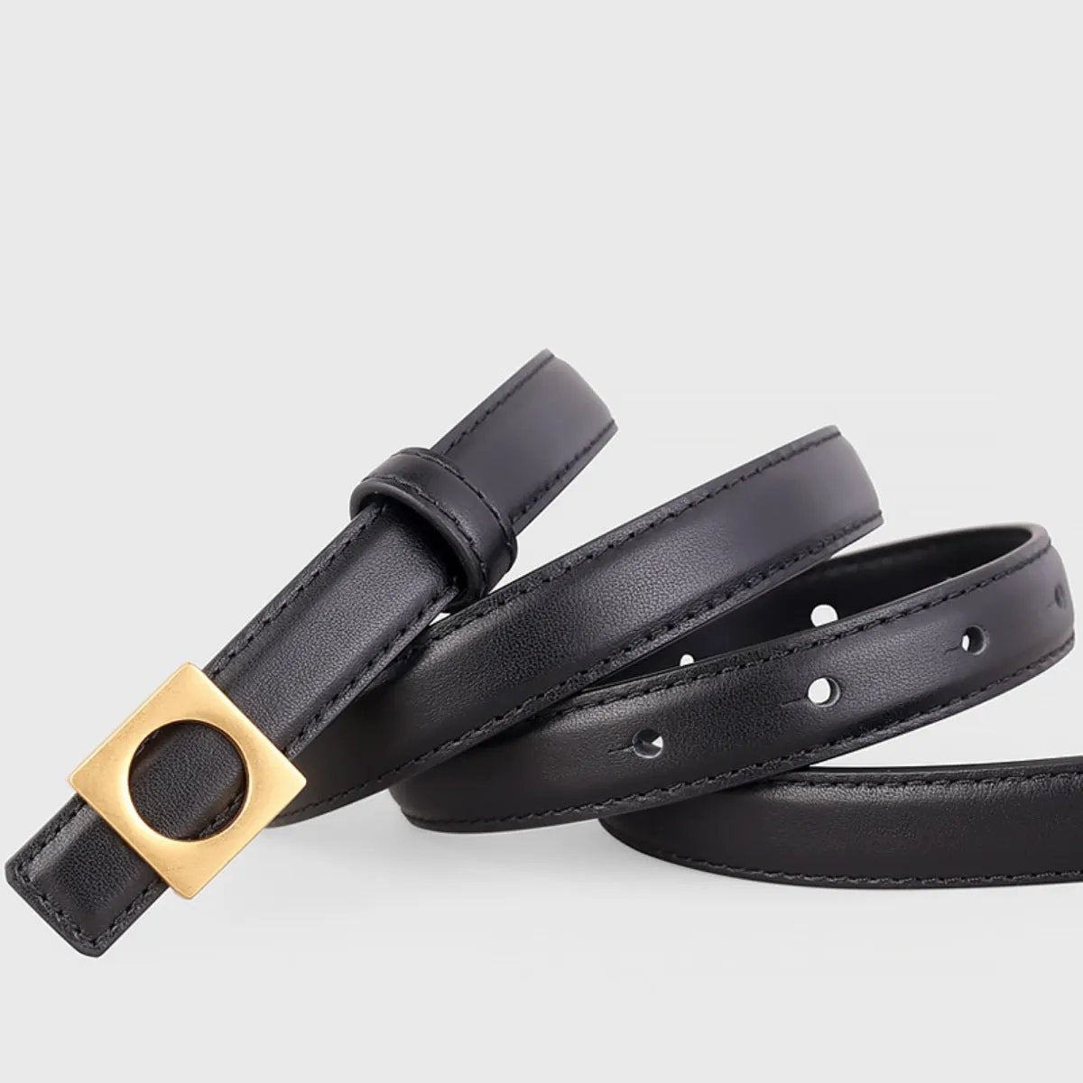Square Buckle Skinny Leather Belt by Trendsi