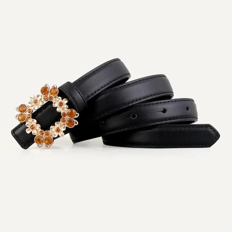 Rhinestone Buckle Leather Belt by Trendsi