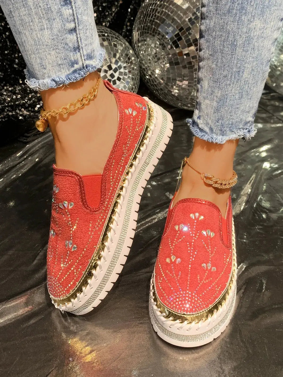 Rhinestone Embellished Platform Loafers by Partner Label
