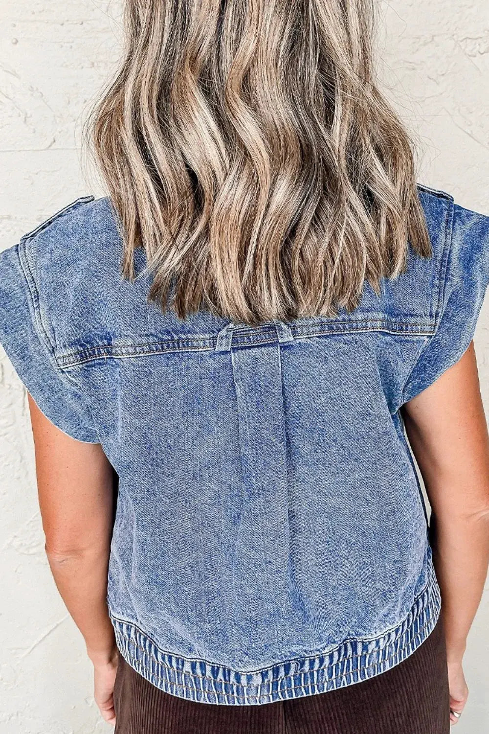 Button Up Cap Sleeve Denim Jacket by Partner Label