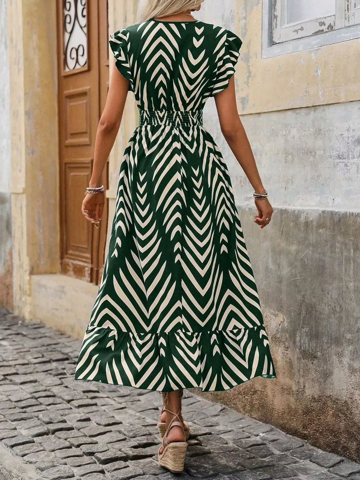 Ruffled Cap Sleeve Midi Dress by Partner Label