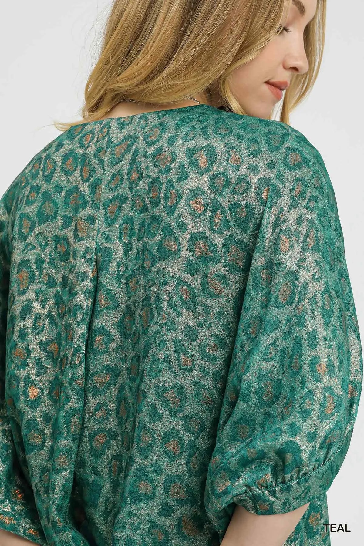 Umgee Metallic Leopard Print V-Neck Kimono Dress by Umgee