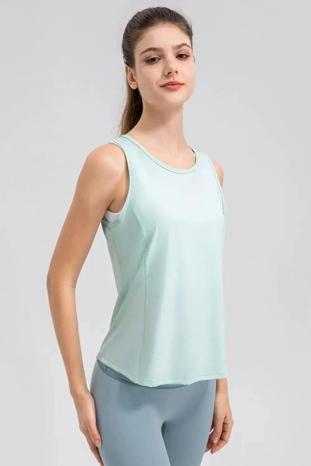 Wide Strap Round Neck Active Tank by Partner Label