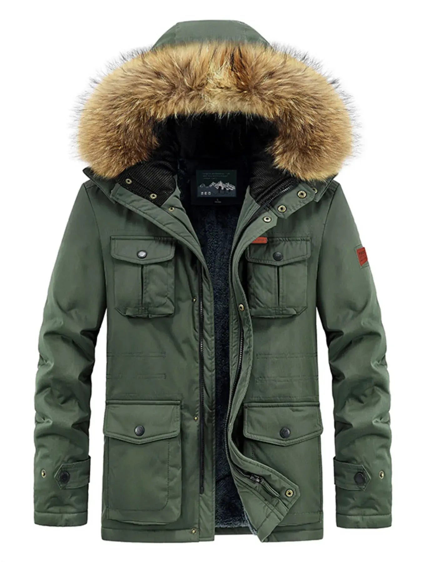 Men's Plus Size Fur Hooded Warm Winter Coat by Partner Label
