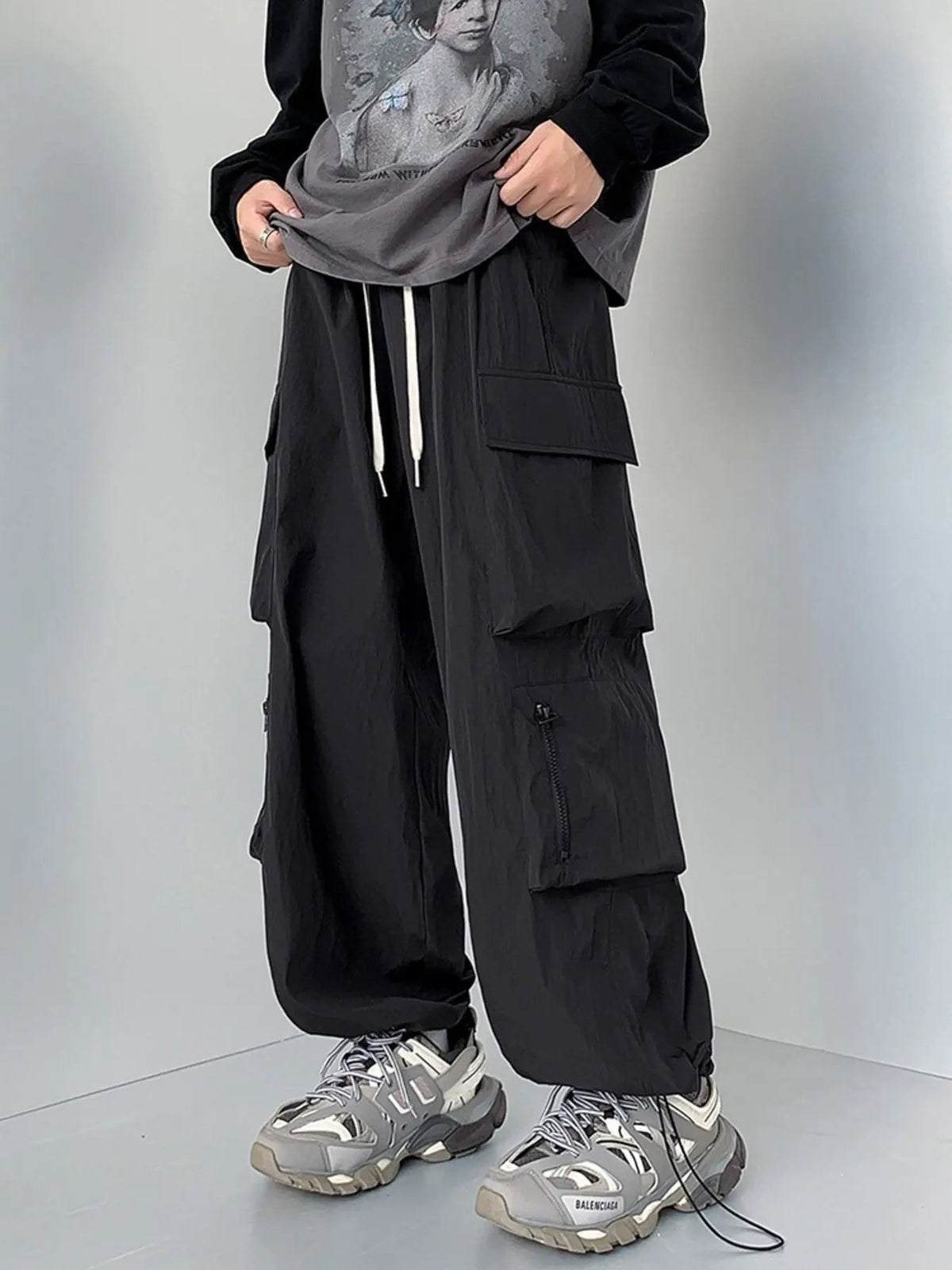 Men's Plus Size Loose Fit Cargo Pants with Drawstring by Partner Label