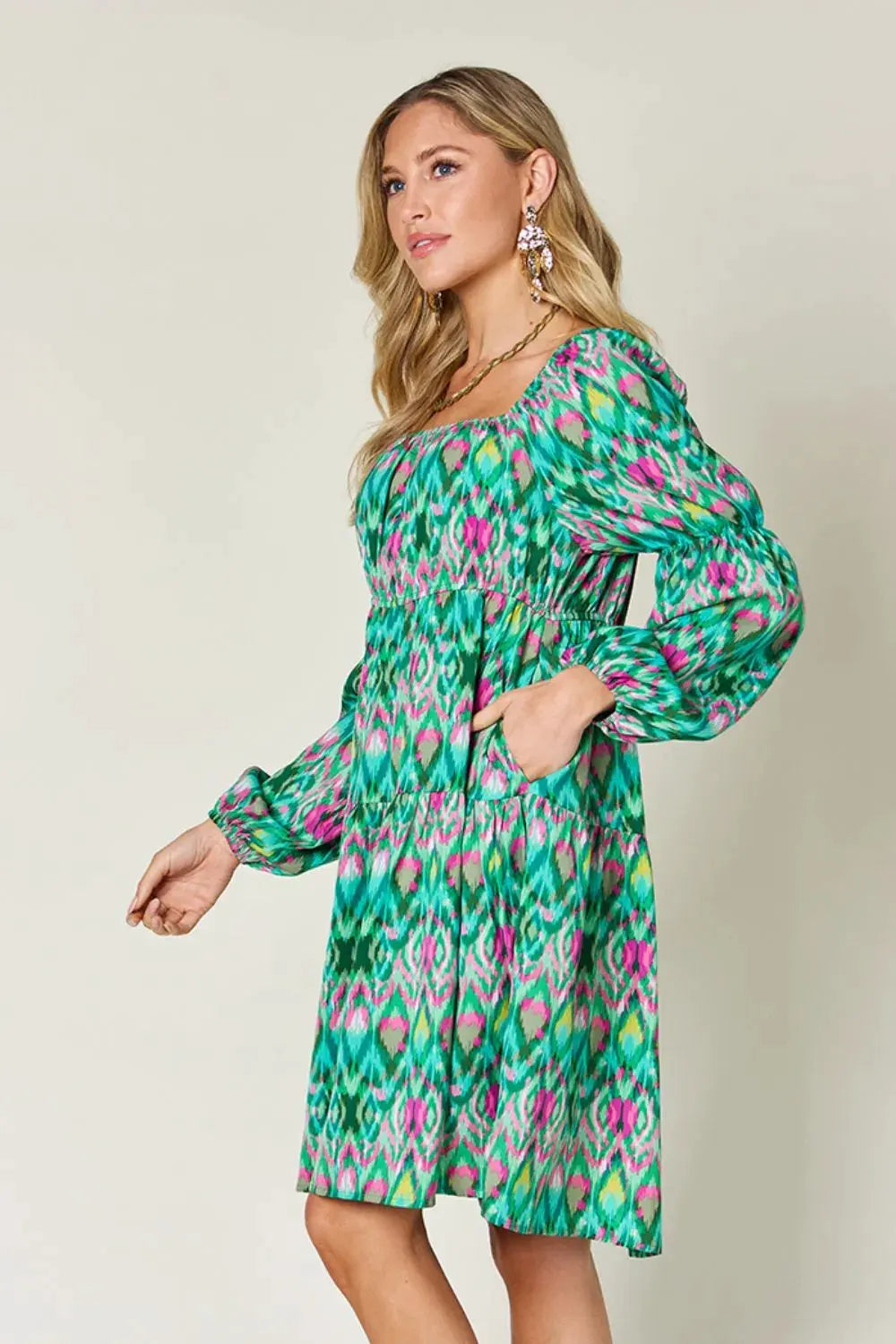 Double Take Full Size Printed Long Sleeve Dress by Double Take