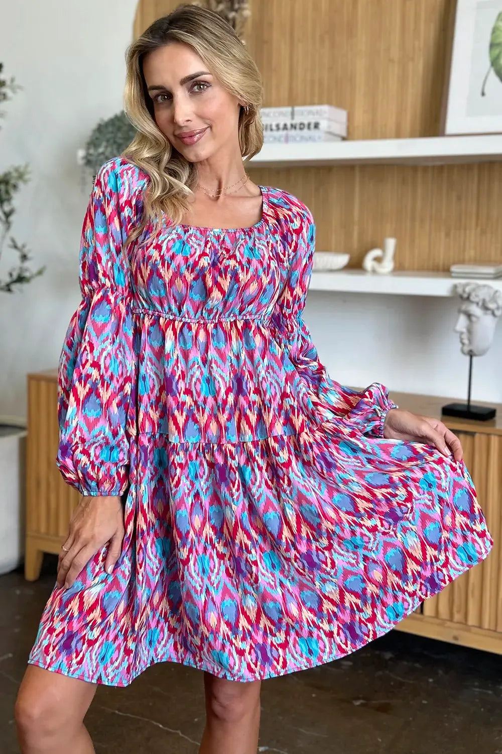 Double Take Full Size Printed Long Sleeve Dress by Double Take