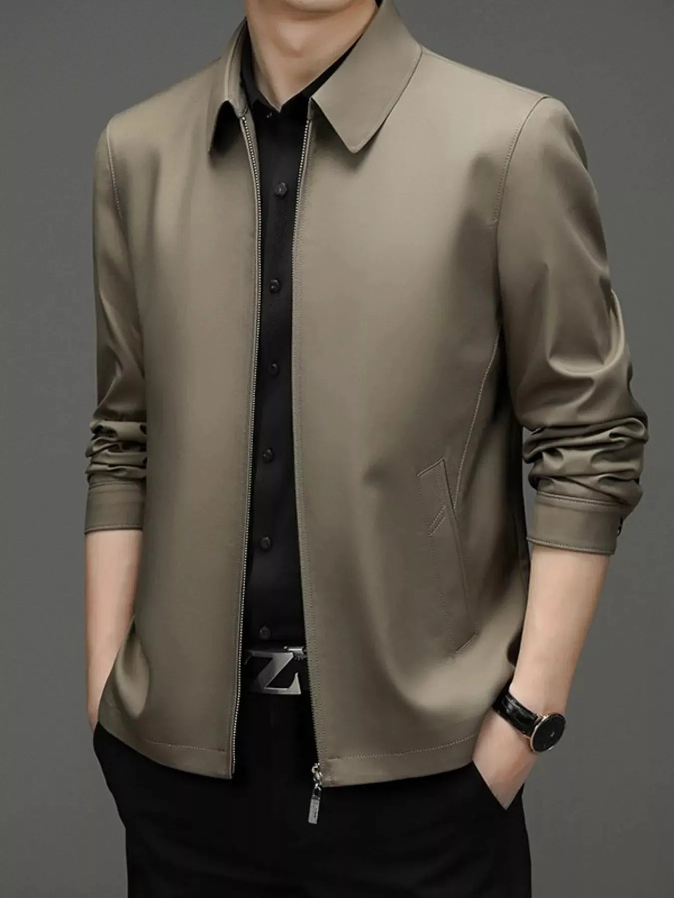 Men's Plus Size Zip Up Long Sleeve Jacket by Partner Label