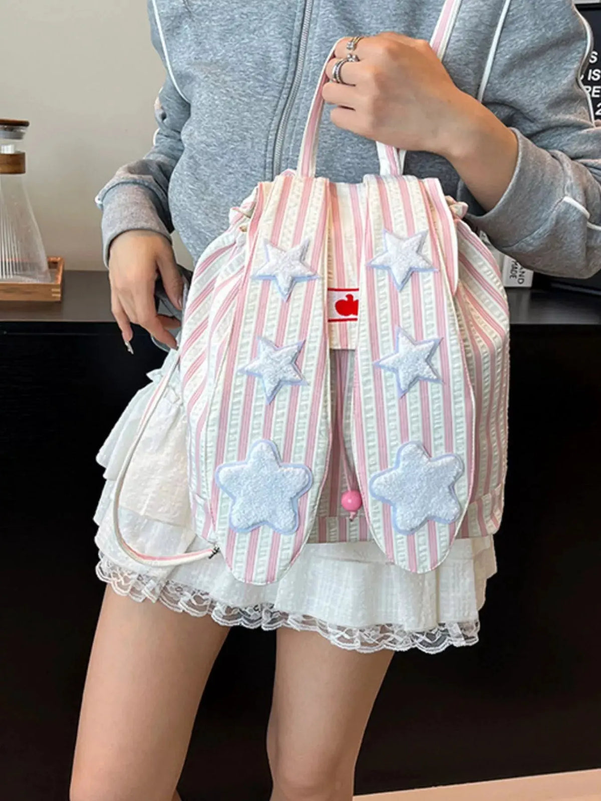 Striped Star Bunny Ear Backpack Bag by Partner Label