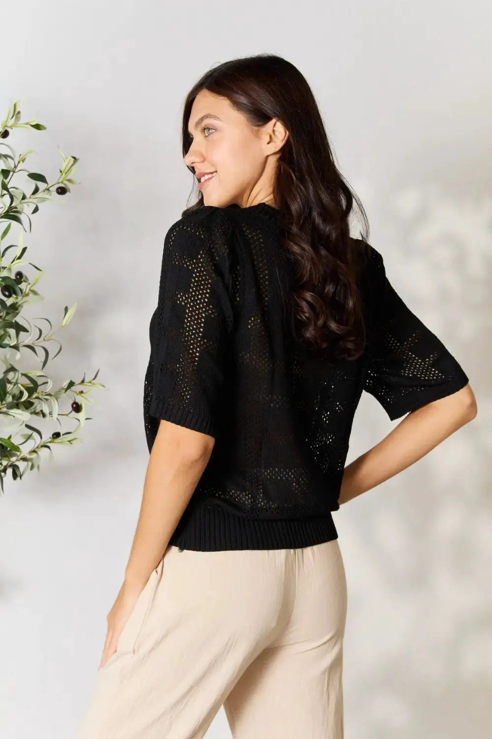 Mandy Ribbed Trim Round Neck Knit Top by Mandy