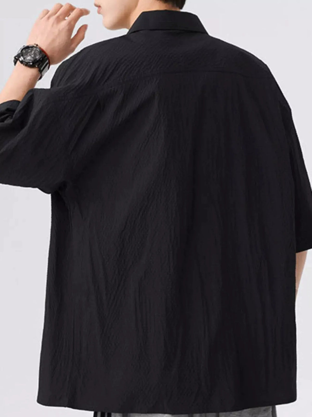 Men's Full Size Textured Short-Sleeve Shirt Plus Size by Trendsi
