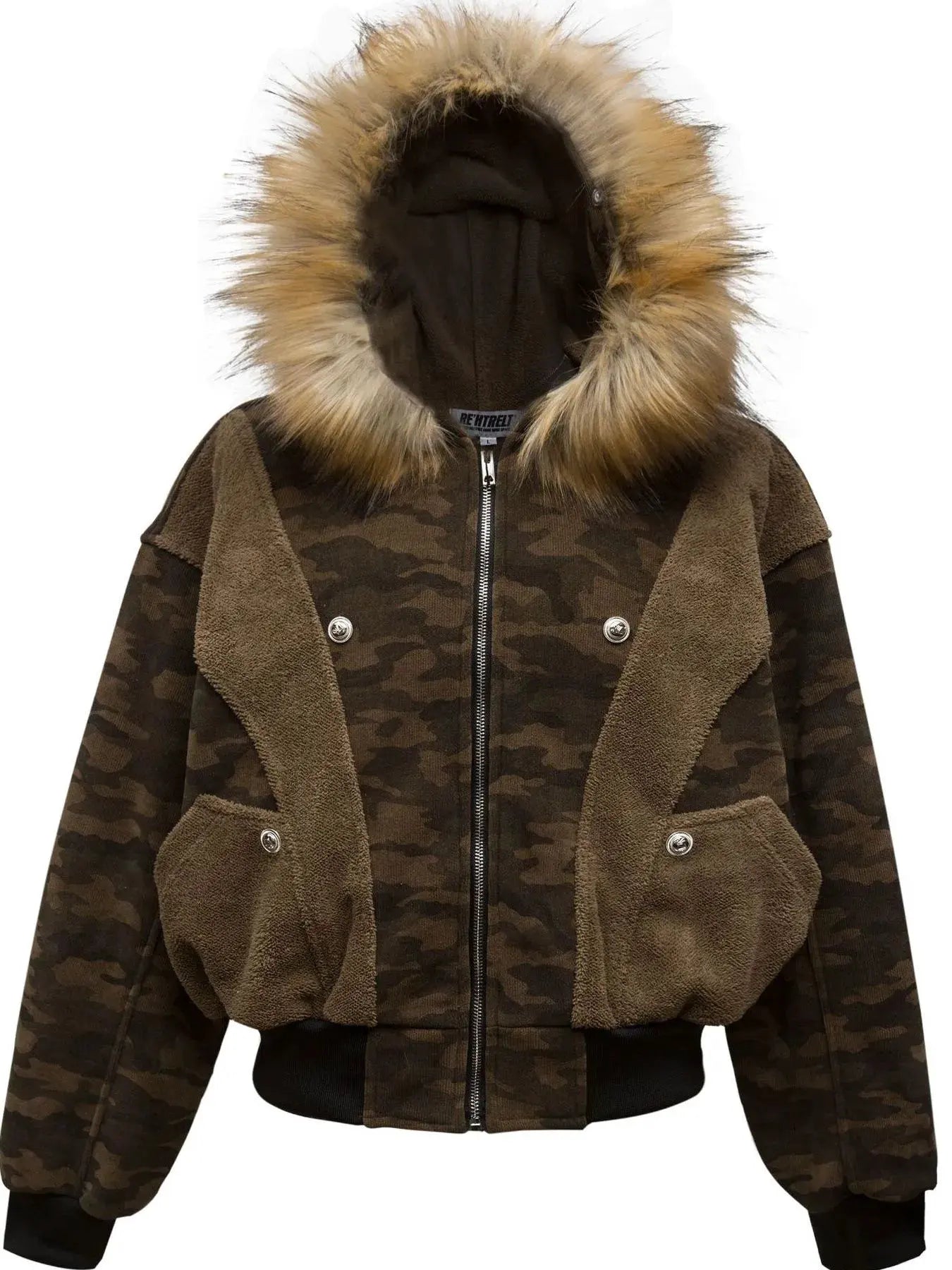 Men's Camouflage Faux Fur Hood Jacket by Partner Label