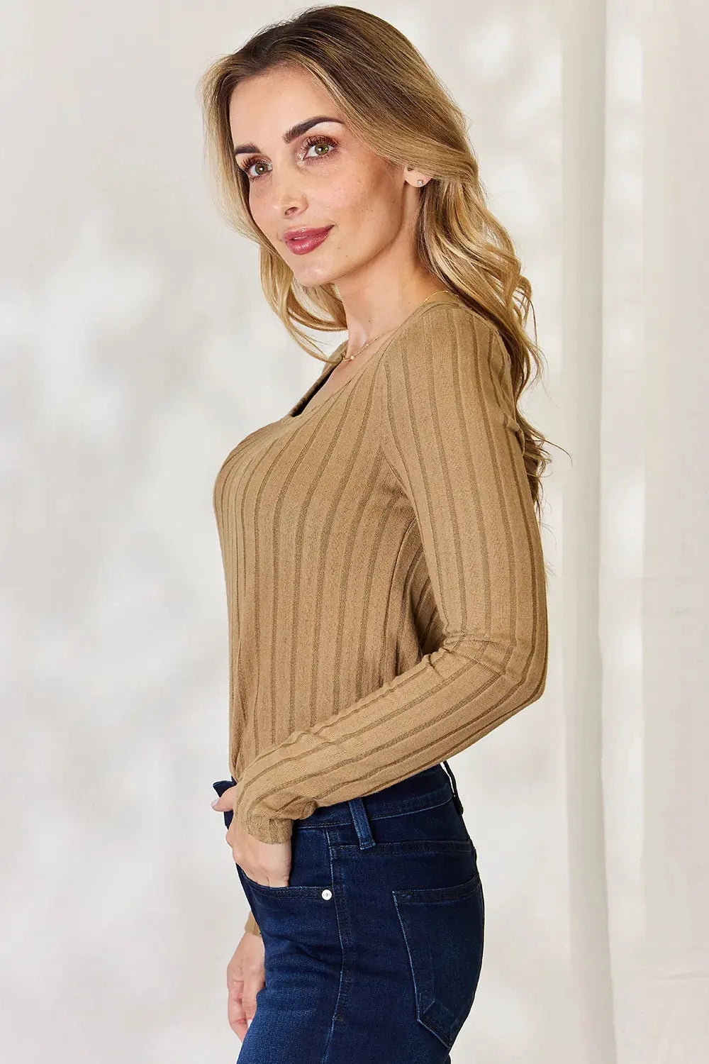 Basic Bae Full Size Ribbed Long Sleeve T‑Shirt | Partner Labels Selection by Partner Label