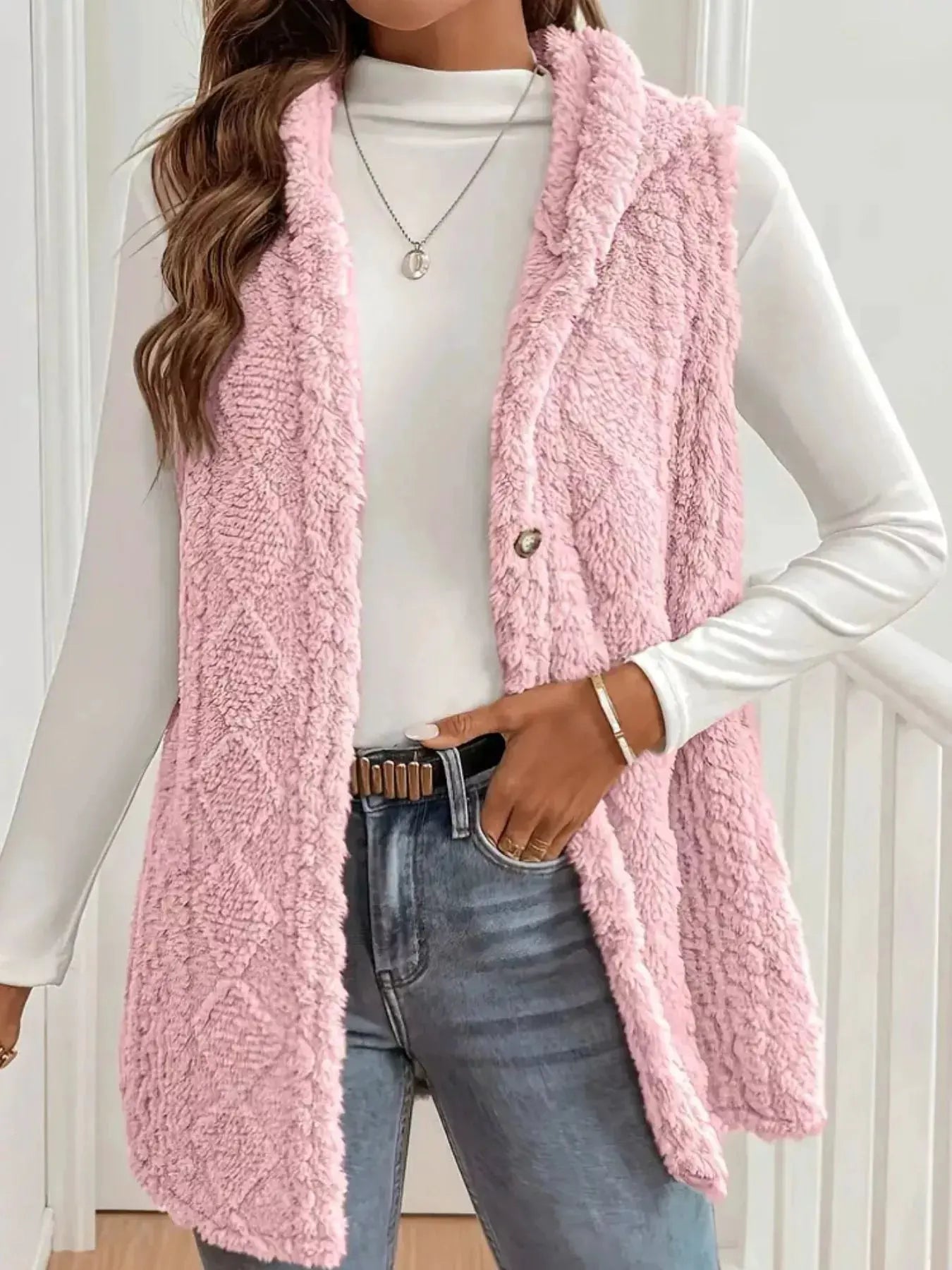 Button‑Down Sherpa Hooded Vest Coat | Partner Labels Selection by Partner Label