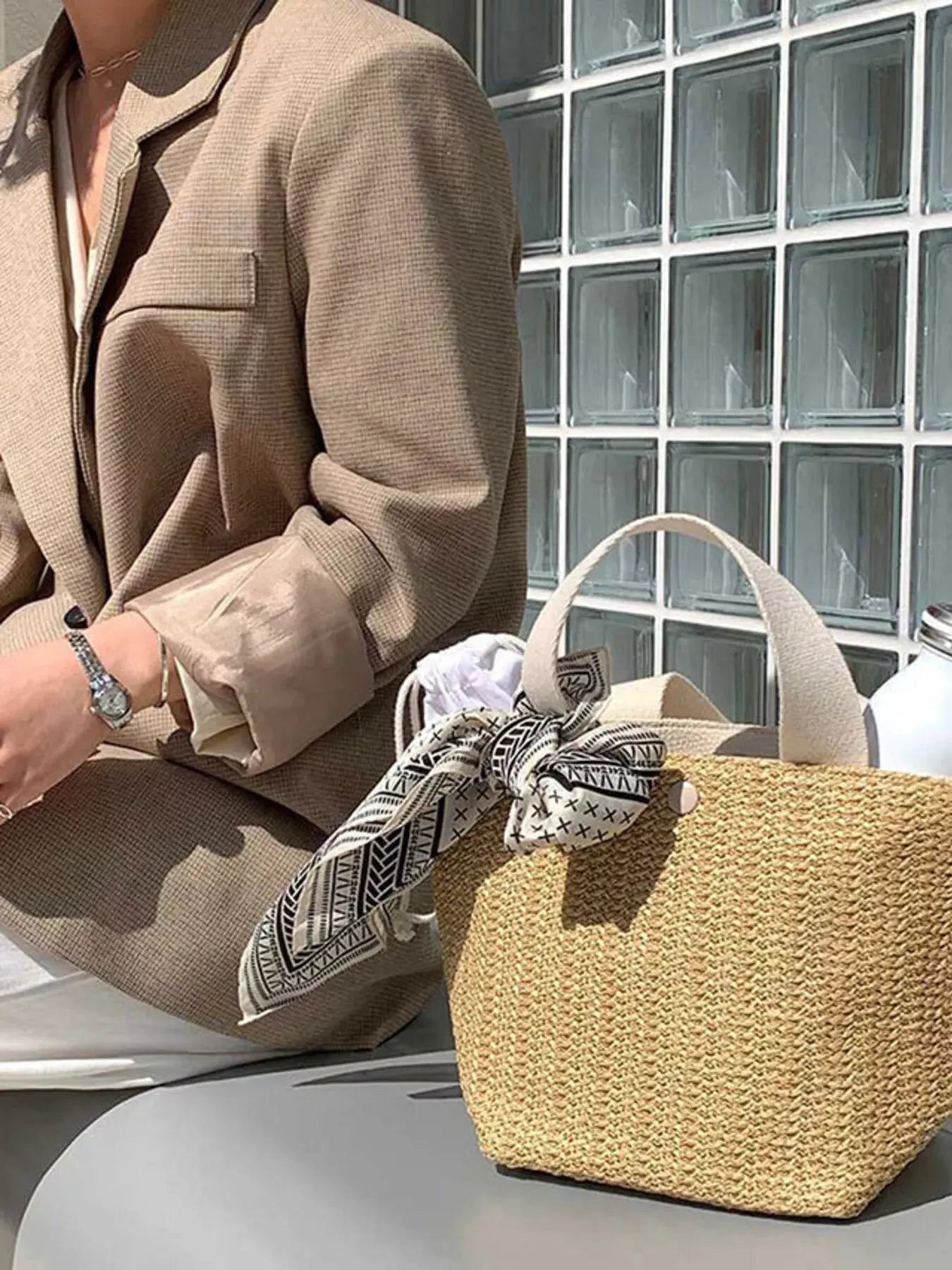 Woven Straw Tote Bag by Partner Label