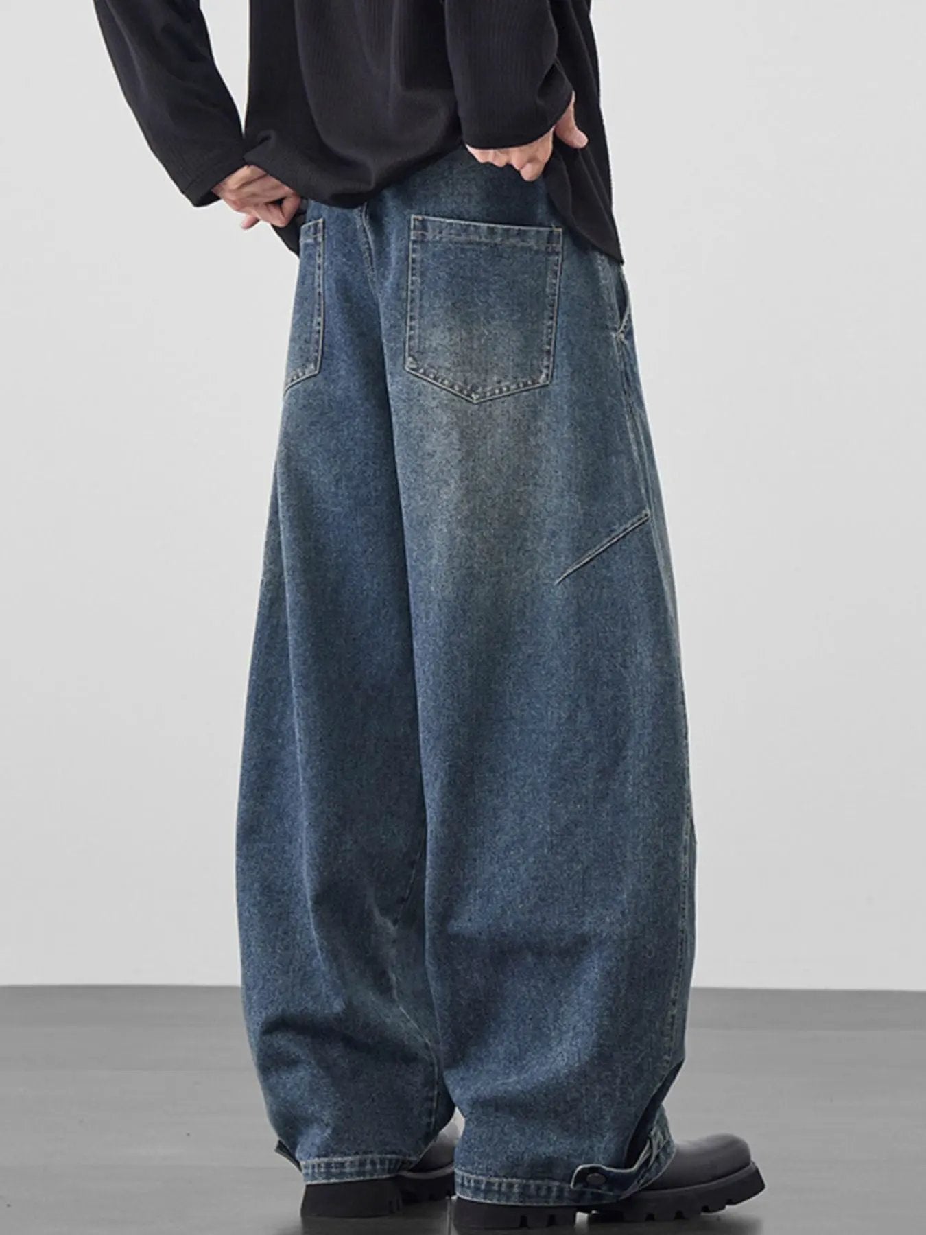 Men's Plus Size Wide Leg Vintage Wash Jeans by Partner Label