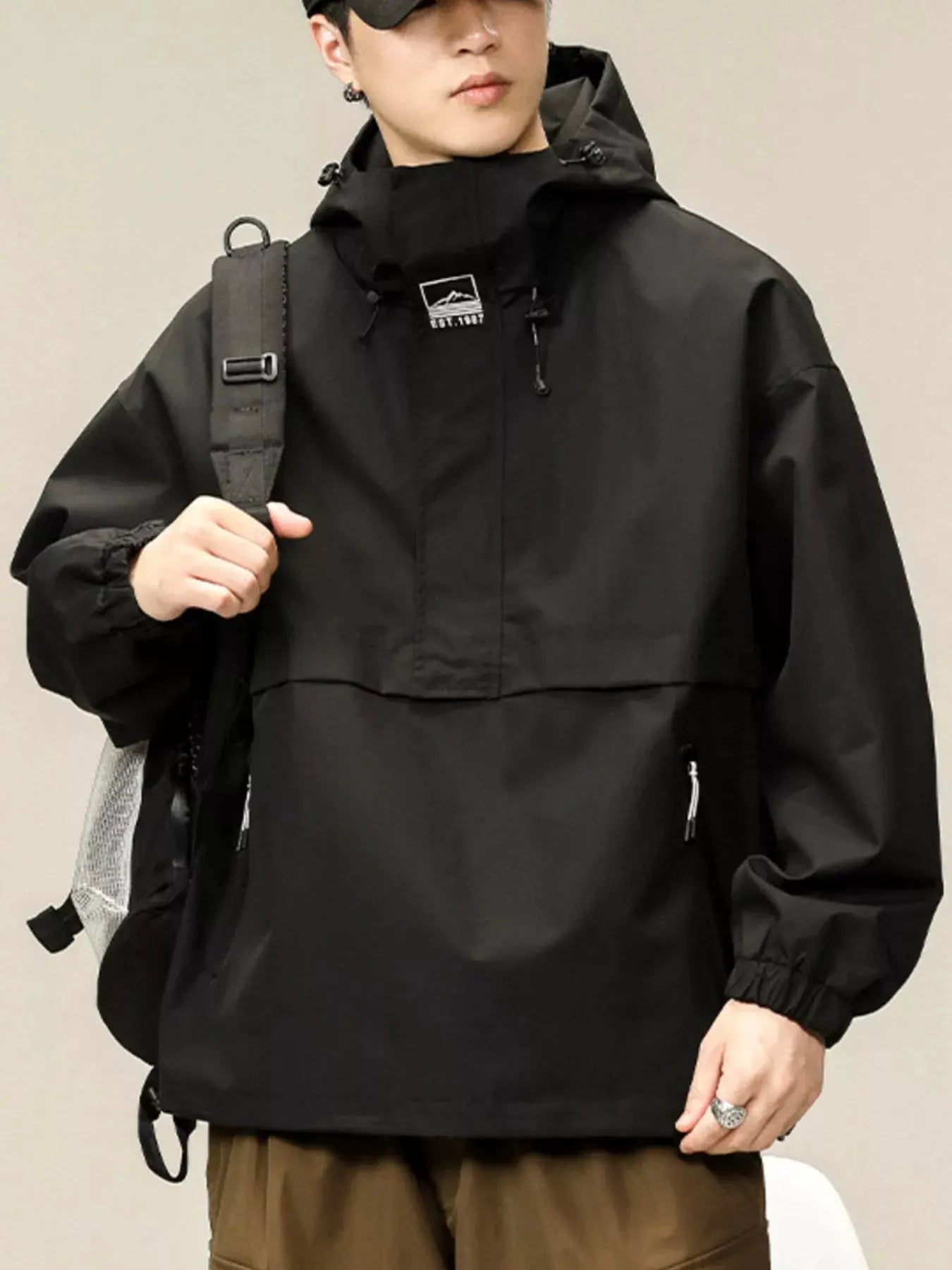 Men's Plus Size Hooded Windbreaker Jacket by Partner Label