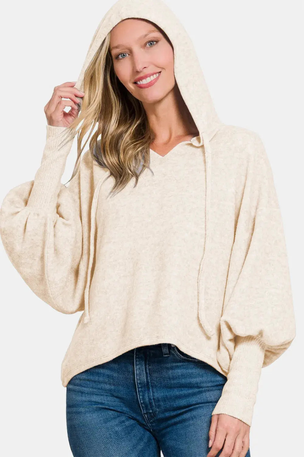 Zenana Brushed Hacci Drop Shoulder Cropped Hoodie by Zenana