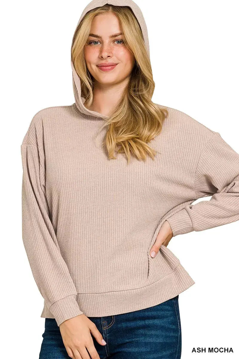 Zenana Ribbed Long Sleeve Hoodie by Zenana