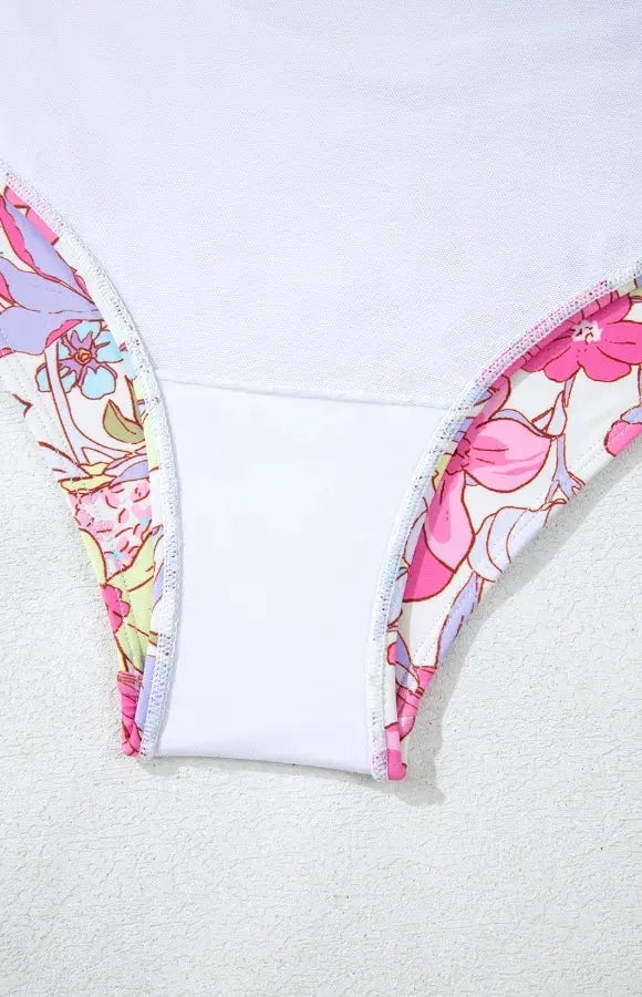 Floral Ruffle Trim Tummy Control One Piece Swimsuit by Partner Label