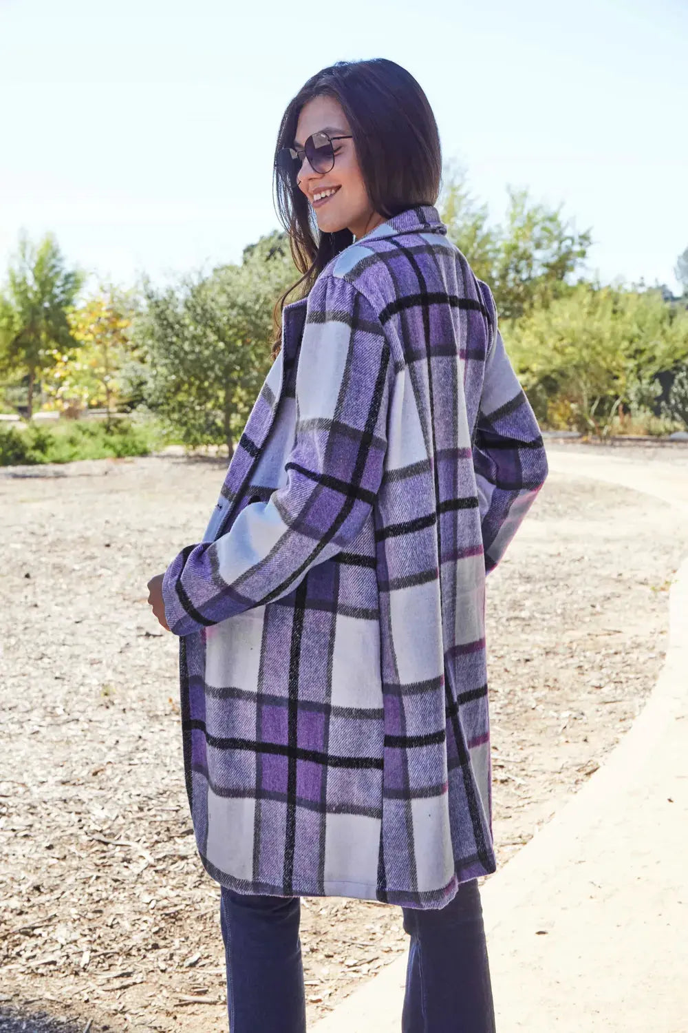 Double Take Full Size Plaid Button Up Lapel Collar Coat by Double Take