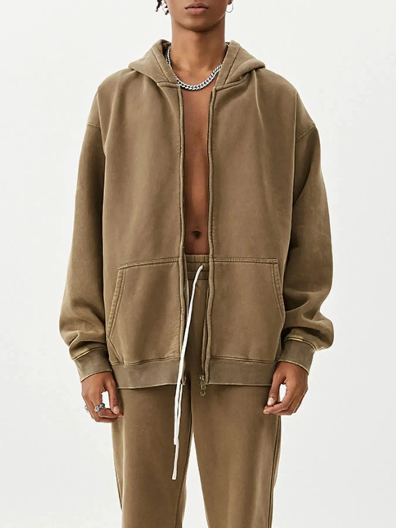 Men's Oversized Zip-Up Hoodie by Trendsi