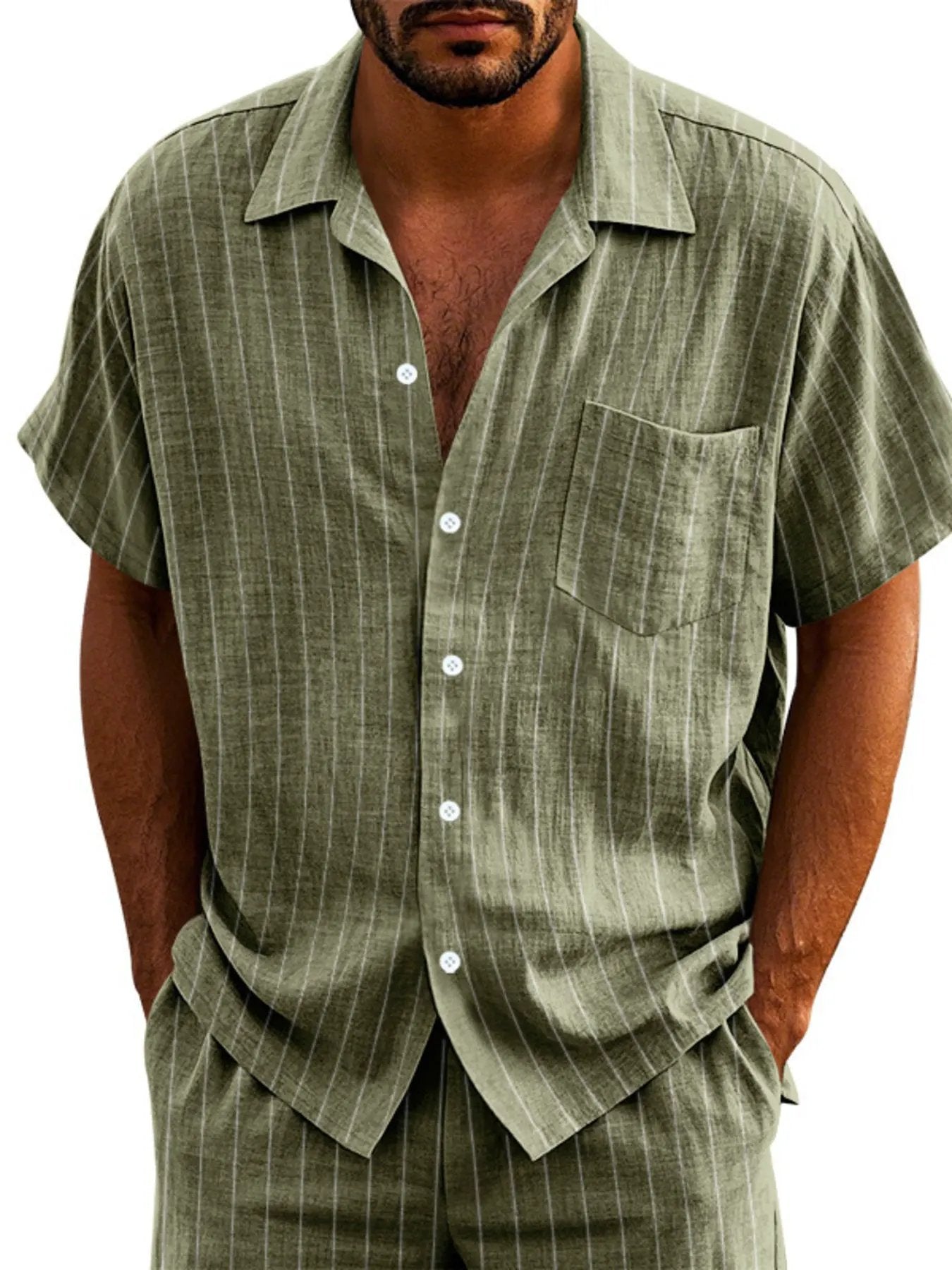 Men's Full Size Casual Striped Short Sleeve Shirt Plus Size by Trendsi