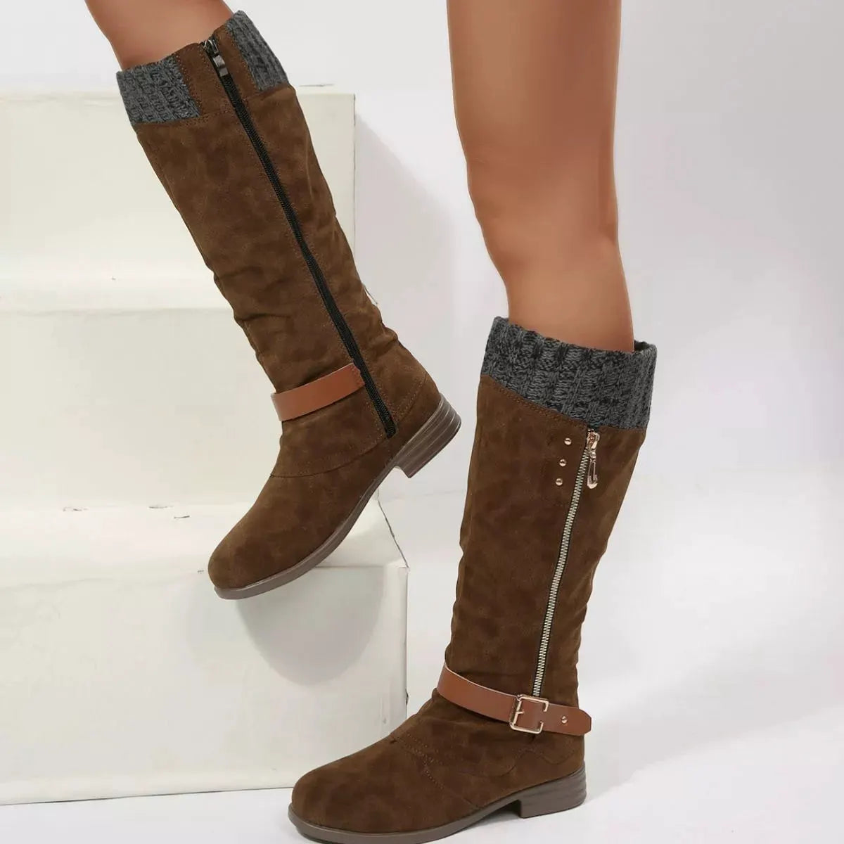 Round Toe Block Heels Boots by Partner Label