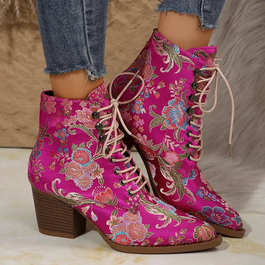 Point Toe Block Heels Boots by Partner Label