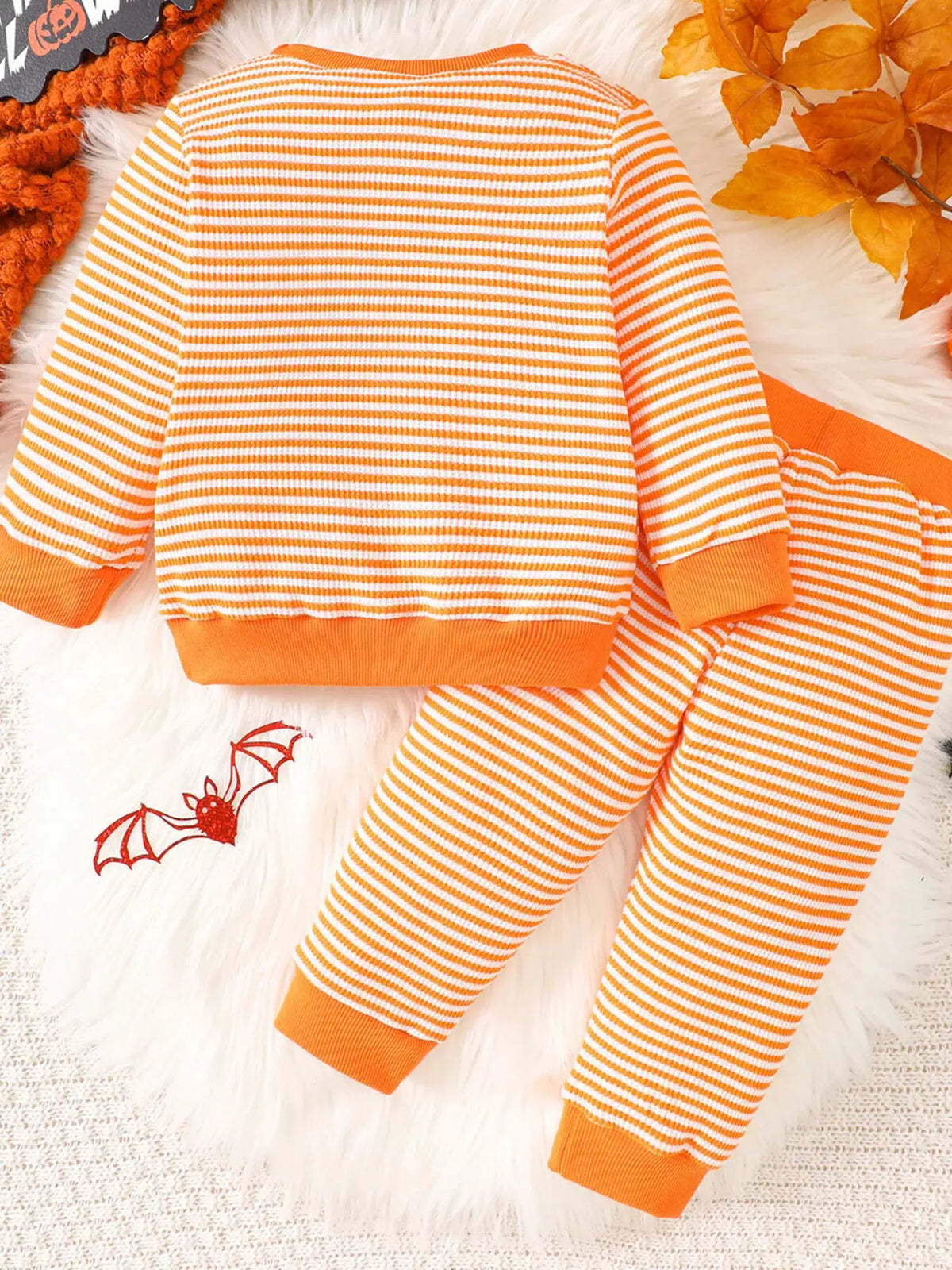 Children's Halloween Pumpkin Striped Long Sleeve Pajama Set by Trendsi