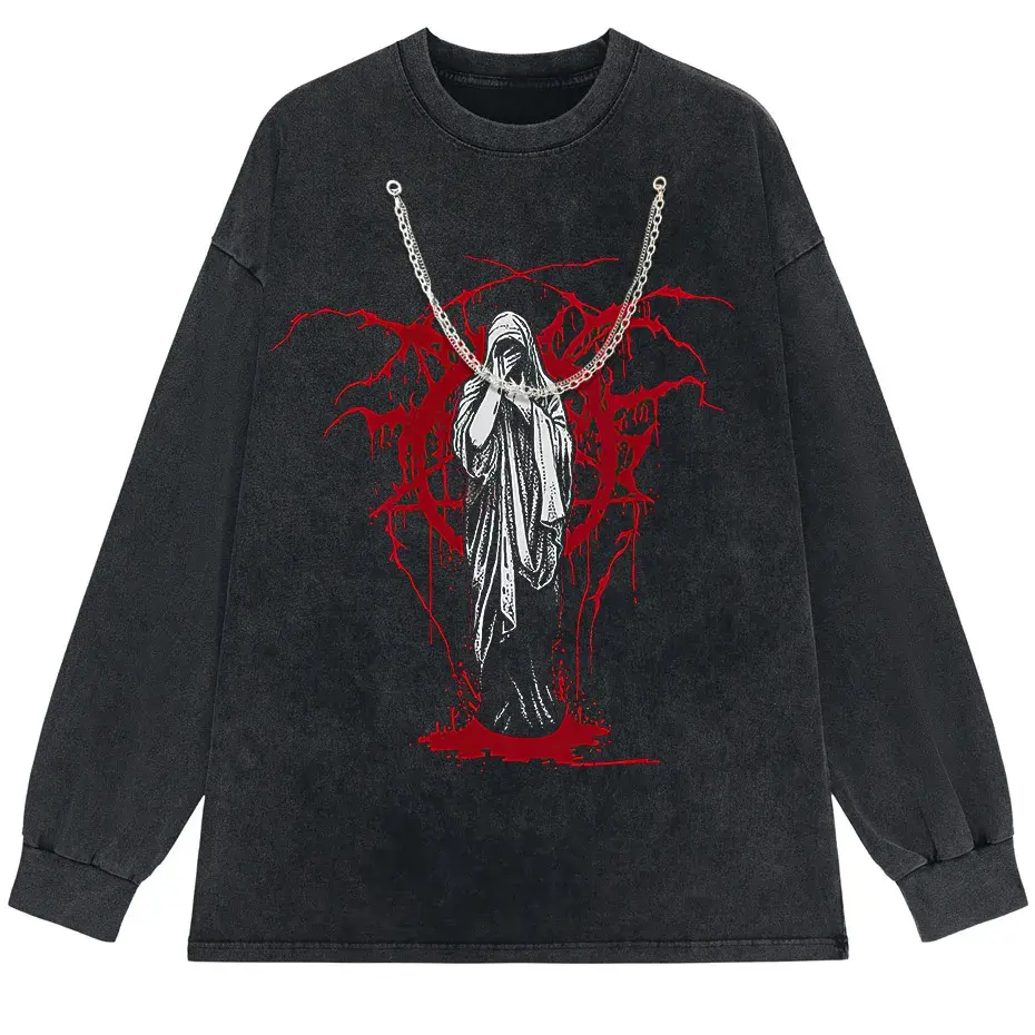 Men's Y2K Punk Harajuku Dark Goth Vintage T-Shirt Loose Fit Cotton Short Sleeve by Vimost Shop