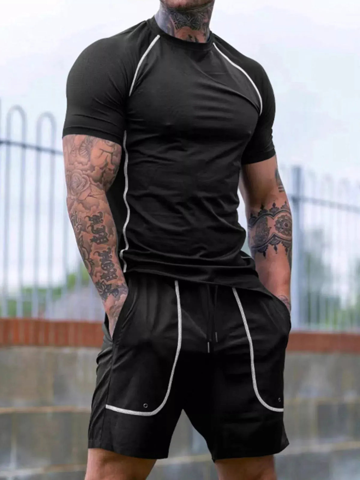 Men's Full Size Casual Short Sleeve T-Shirt and Shorts Set Plus Size by Trendsi