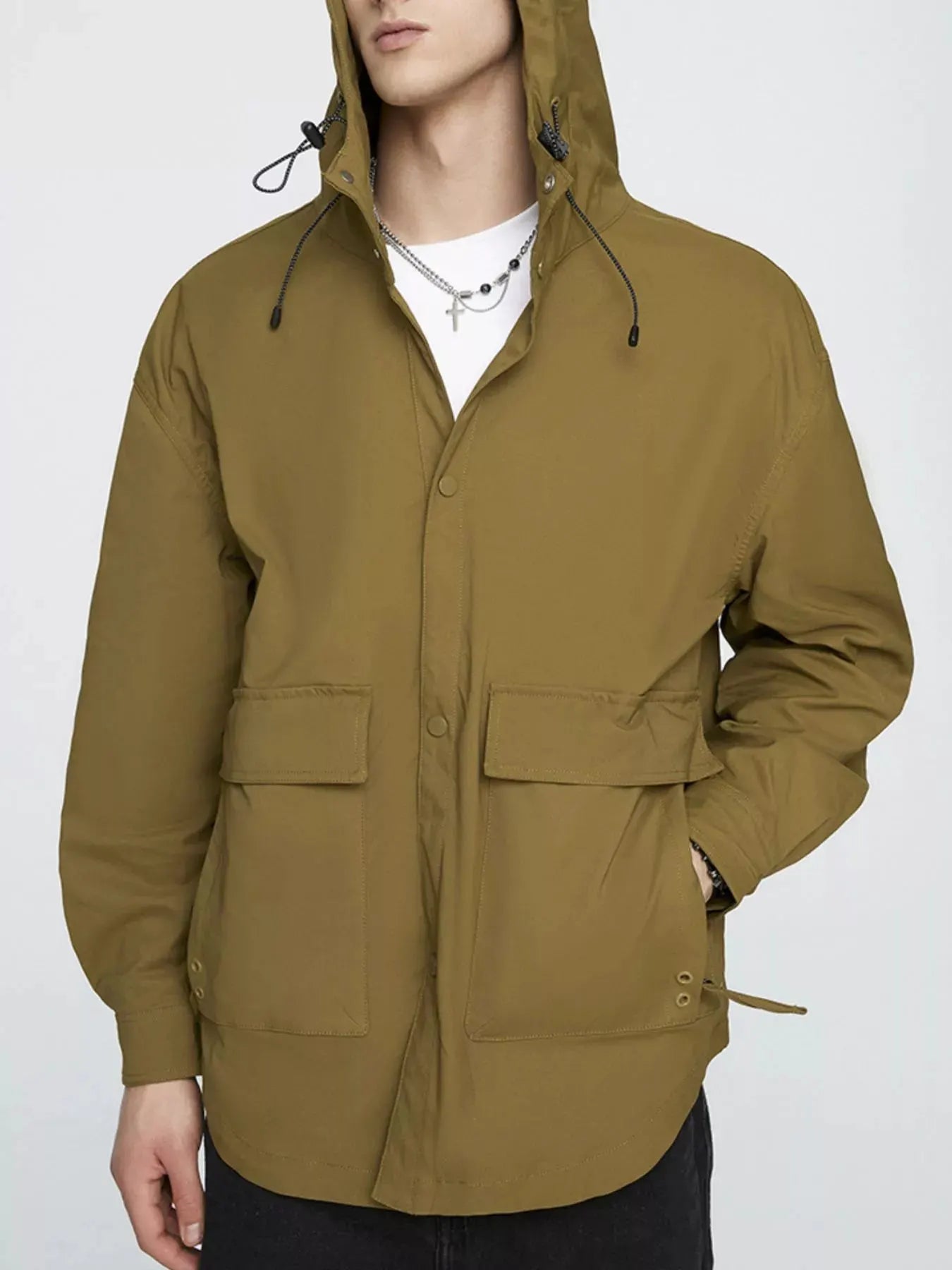 Men's Plus Size Urban Style Hooded Snap Down Jacket by Partner Label