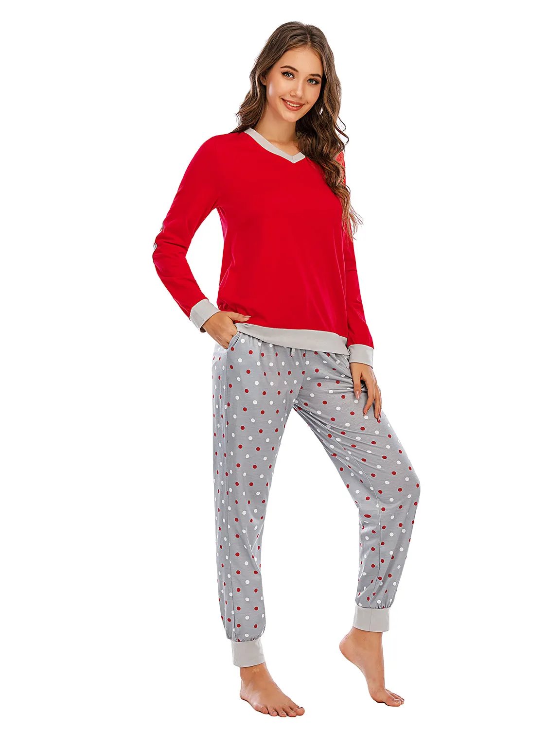 Long Sleeve Top and Polka Dot Pants Set by POL