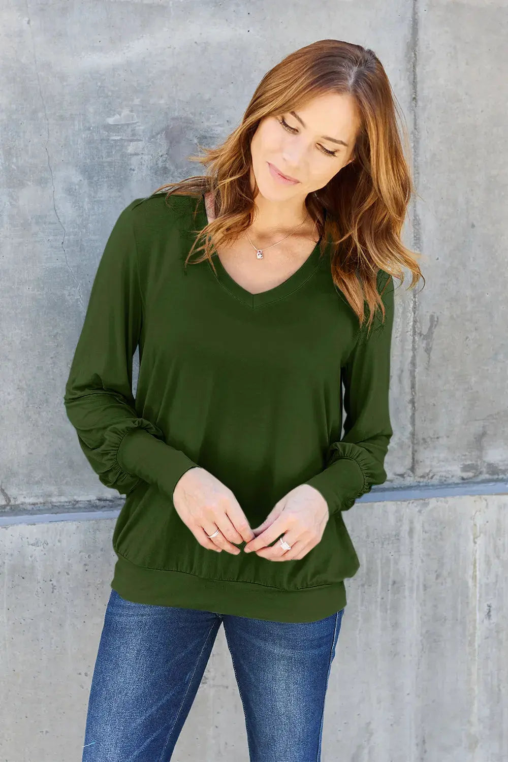 Basic Bae Full Size V-Neck Lantern Sleeve Top by Basic Bae