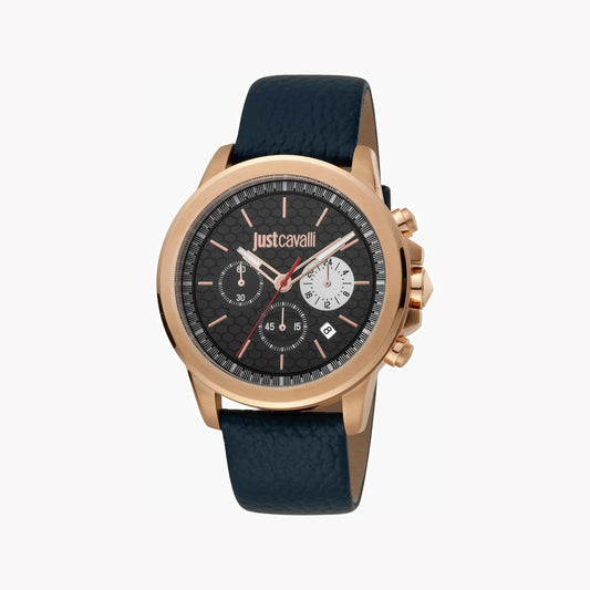 Just Cavalli Men's Blue Leather Watch, Black Dial | Jc1g140l0025 by JUST CAVALLI