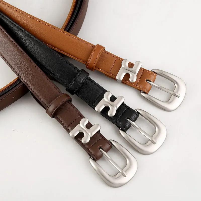 Leather Belt with Stylish H-Shaped Buckle by Trendsi