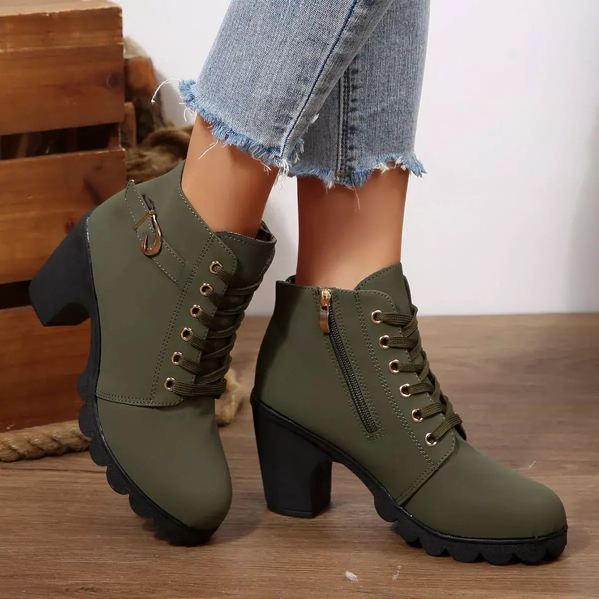 Lace Up Block Heels Boots by Partner Label