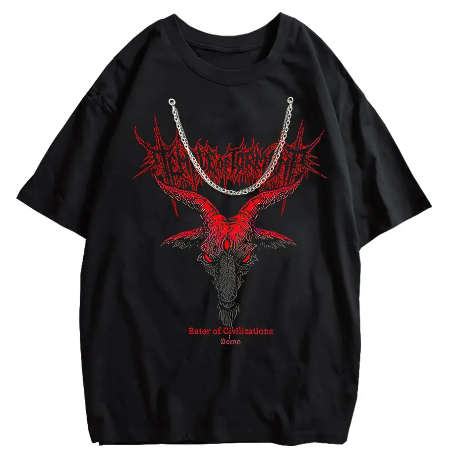 Hip Hop Punk Sheep Head T-Shirt Men Women Harajuku Loose Y2K Streetwear Cotton by Vimost Shop