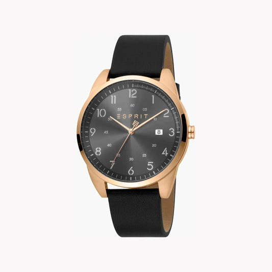 Esprit Men's Black Leather Watch, Black Dial | Es1g052m0025 by ESPRIT