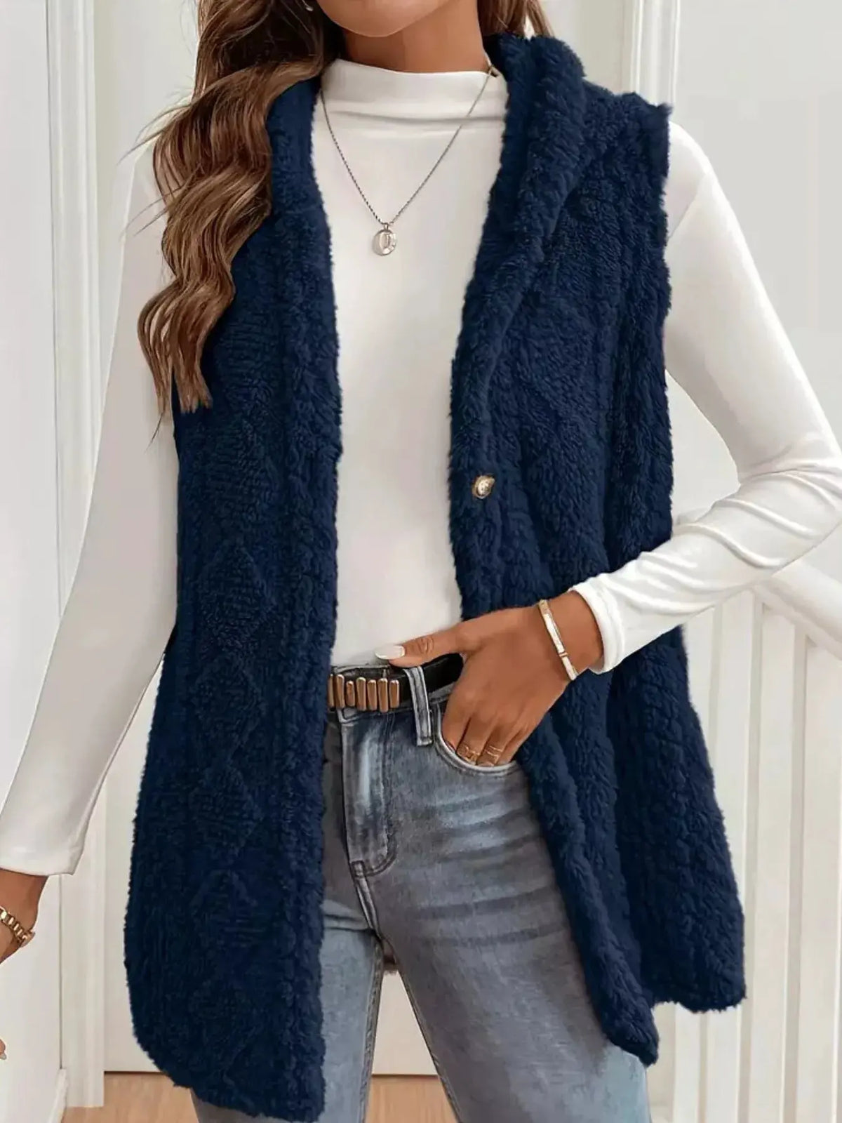 Button‑Down Sherpa Hooded Vest Coat | Partner Labels Selection by Partner Label