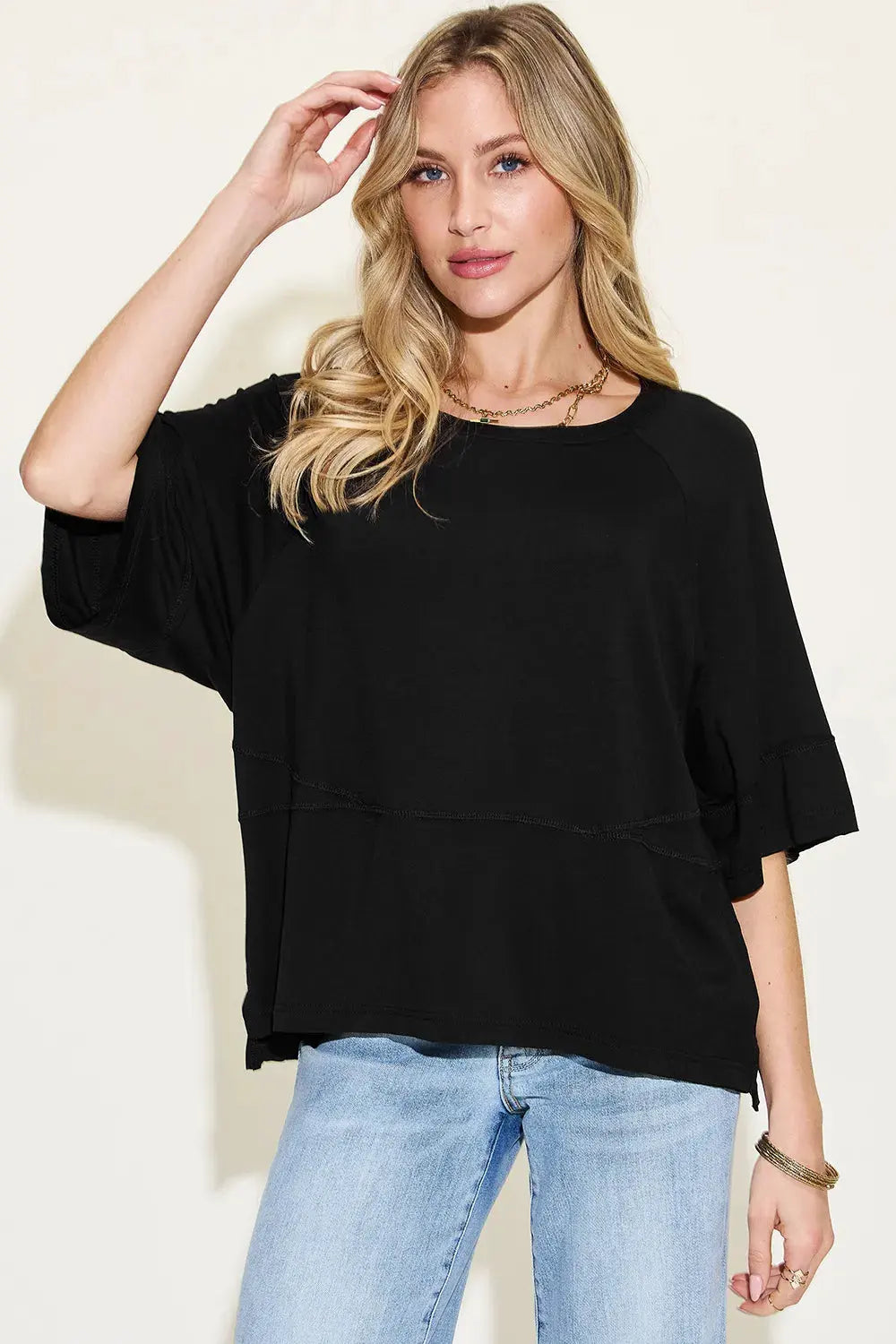 Basic Bae Full Size Bamboo Round Neck Exposed Seam T‑Shirt Plus Size | Partner Labels Selection by Partner Label
