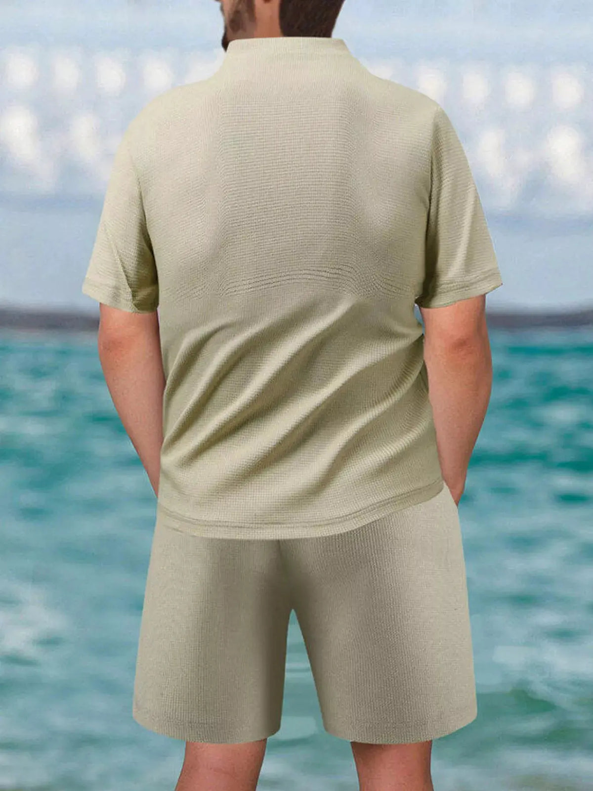 Men's Full Size Zip Front Short Sleeve Top and Shorts Set Plus Size by Trendsi
