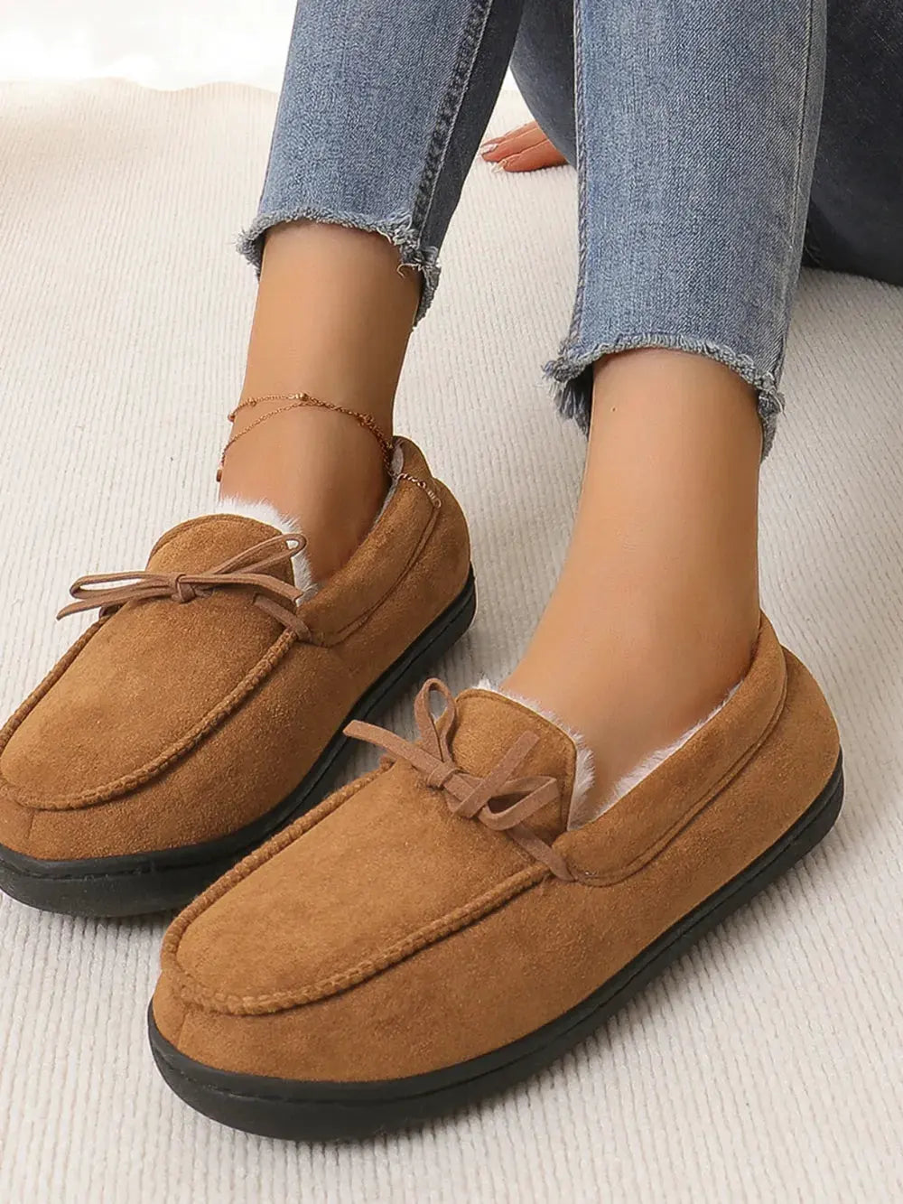Bow Round Toe Flat Slip-Ons by Partner Label