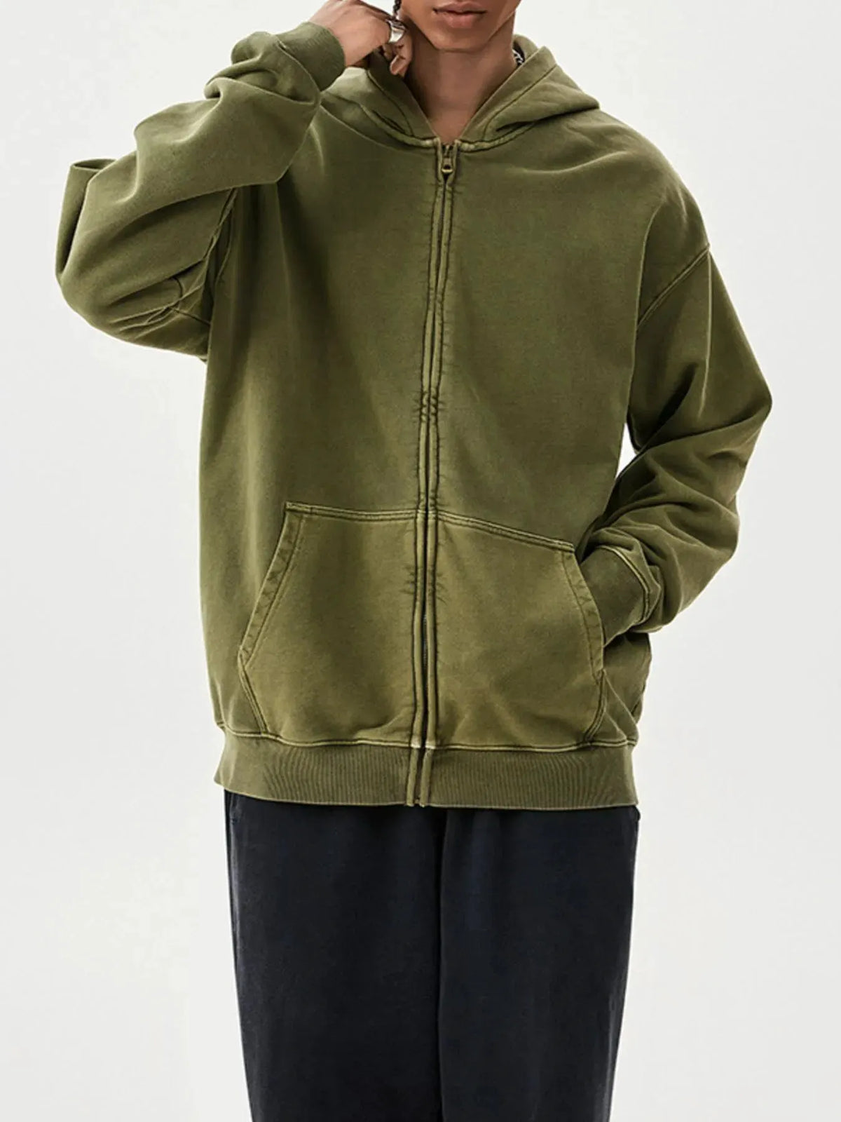 Men's Zip Up Long Sleeve Hoodie by Trendsi