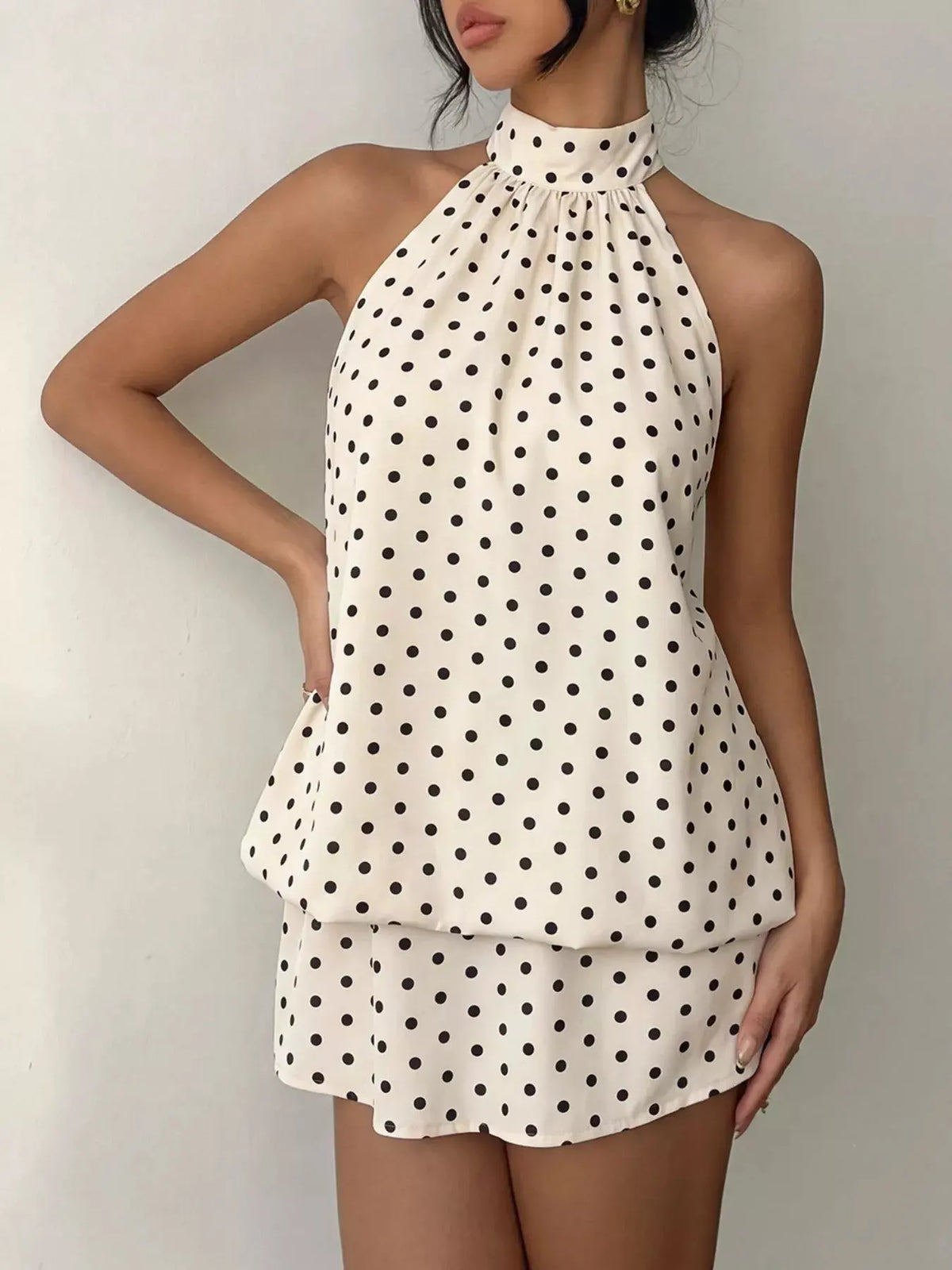 Polka Dot Halter Neck Mini Dress by Trendsi