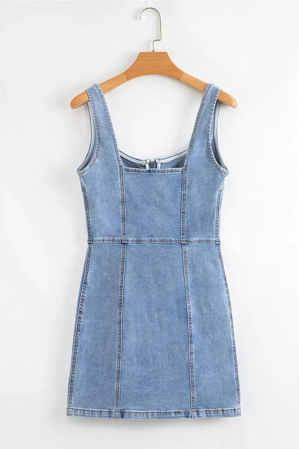 Square Neck Wide Strap Denim Dress by Partner Label